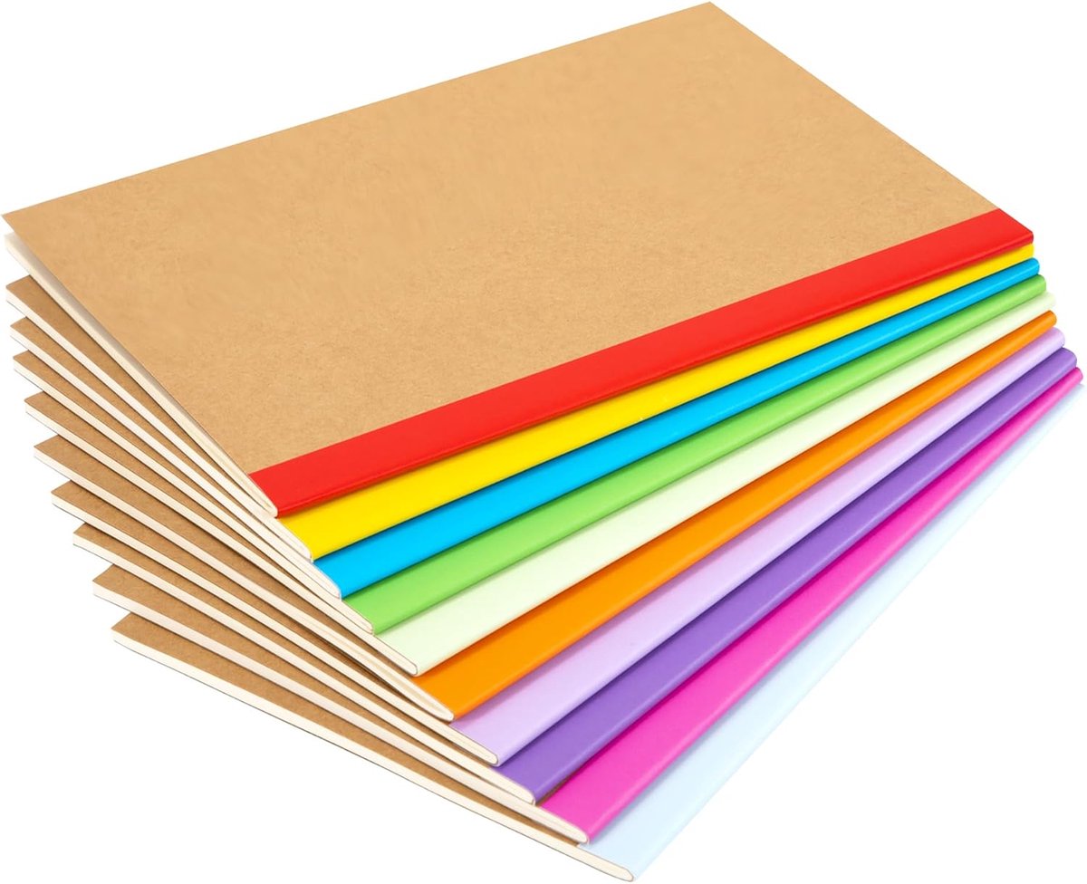 SnelShoppen - Kraft Notebook Set A5 - 10 Kleuren - Gelijnd Papier - Notitieboek voor School en Kantoor - Hoogwaardige Kraft Papier Journal