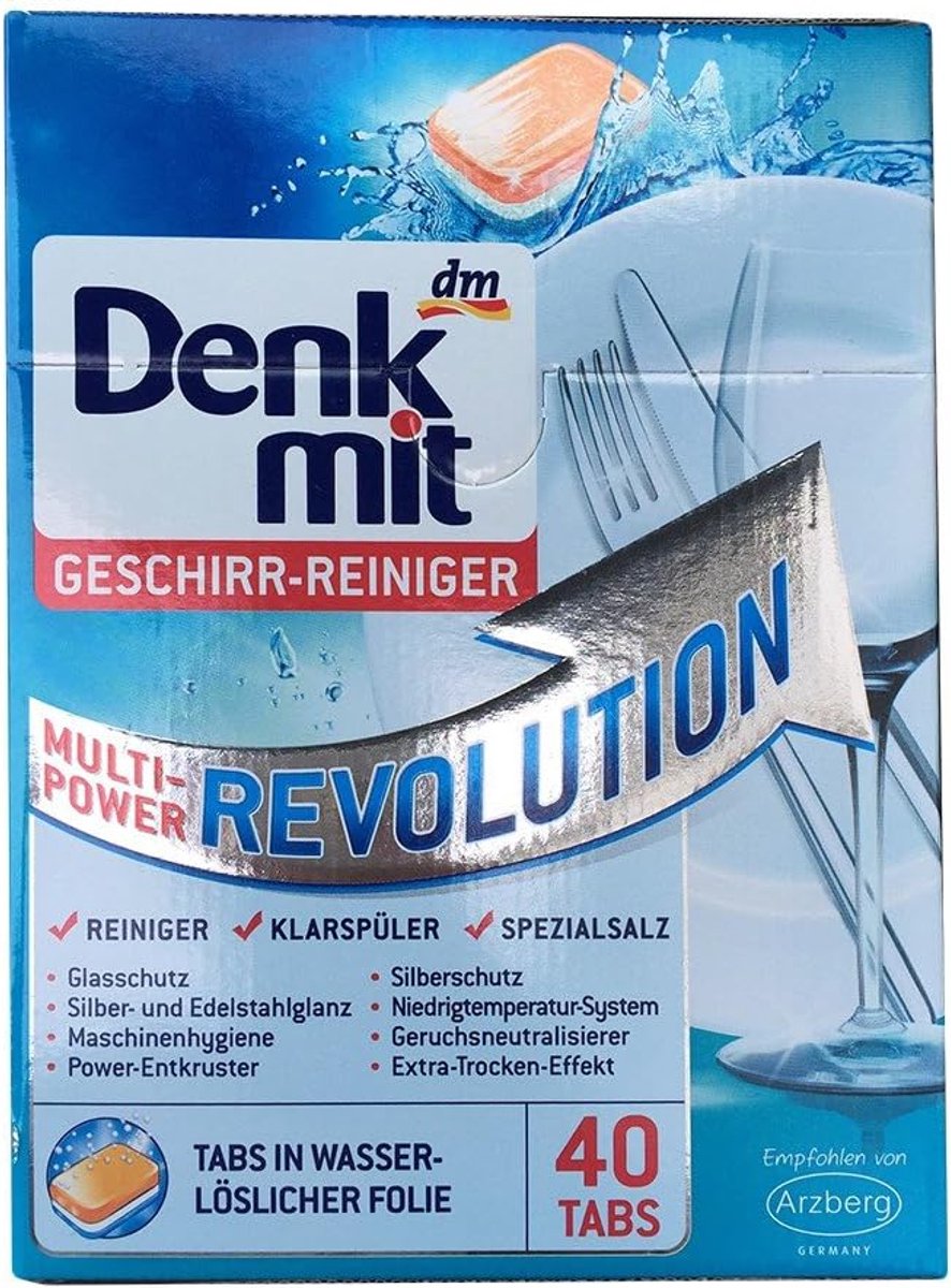 SnelShoppen - DenkMit Multi Power Revolution Afwasmiddel (40 Stuks) - Geur Neutralisator - Verbeterde Zilver Bescherming - Ideaal voor Keuken, Camping