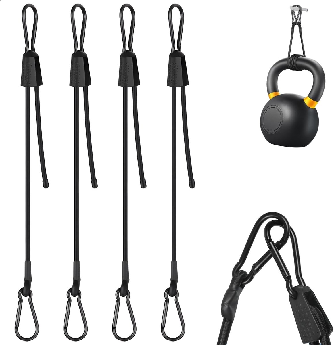 SnelShoppen - Elastische Spanbanden met Karabijnhaak - Verstelbaar en Robuust - 4 Stuks - 100 cm - UV-bestendig - Perfect voor Camping, Tenten, Motorf