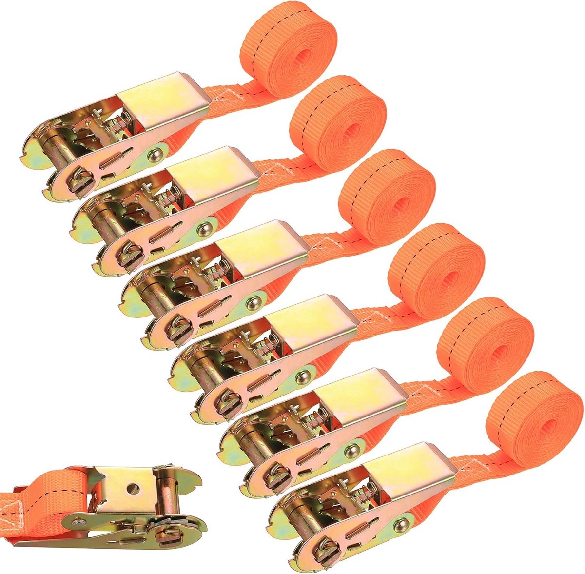 SnelShoppen - Pack van 6 Ratchet Straps 2 m x 25 mm Lashing Straps, Weerbestendig en Duurzaam, Perfect voor Pannier Rack, Motorfiets, Auto, Camping en