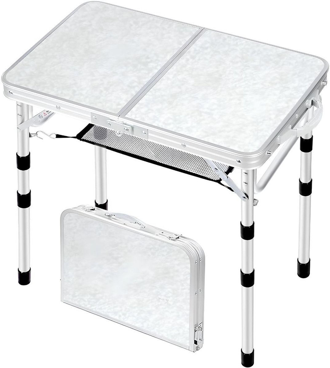 JCP® Campingtafel - Opvouwbare Campingtafel - Inklapbare Tafel met Opbergrek en Haken - Wit - 60cm x 40cm x 60cm