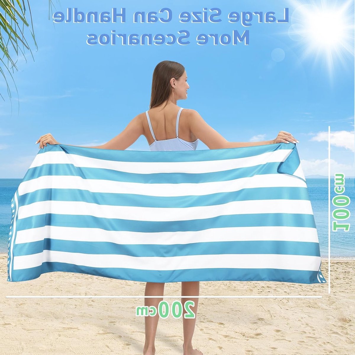 Strandhanddoek XXL - Badhanddoek Microvezel - Strand en Reizen - Zandvrij Materiaal - 200 x 100 cm - Lichtblauw