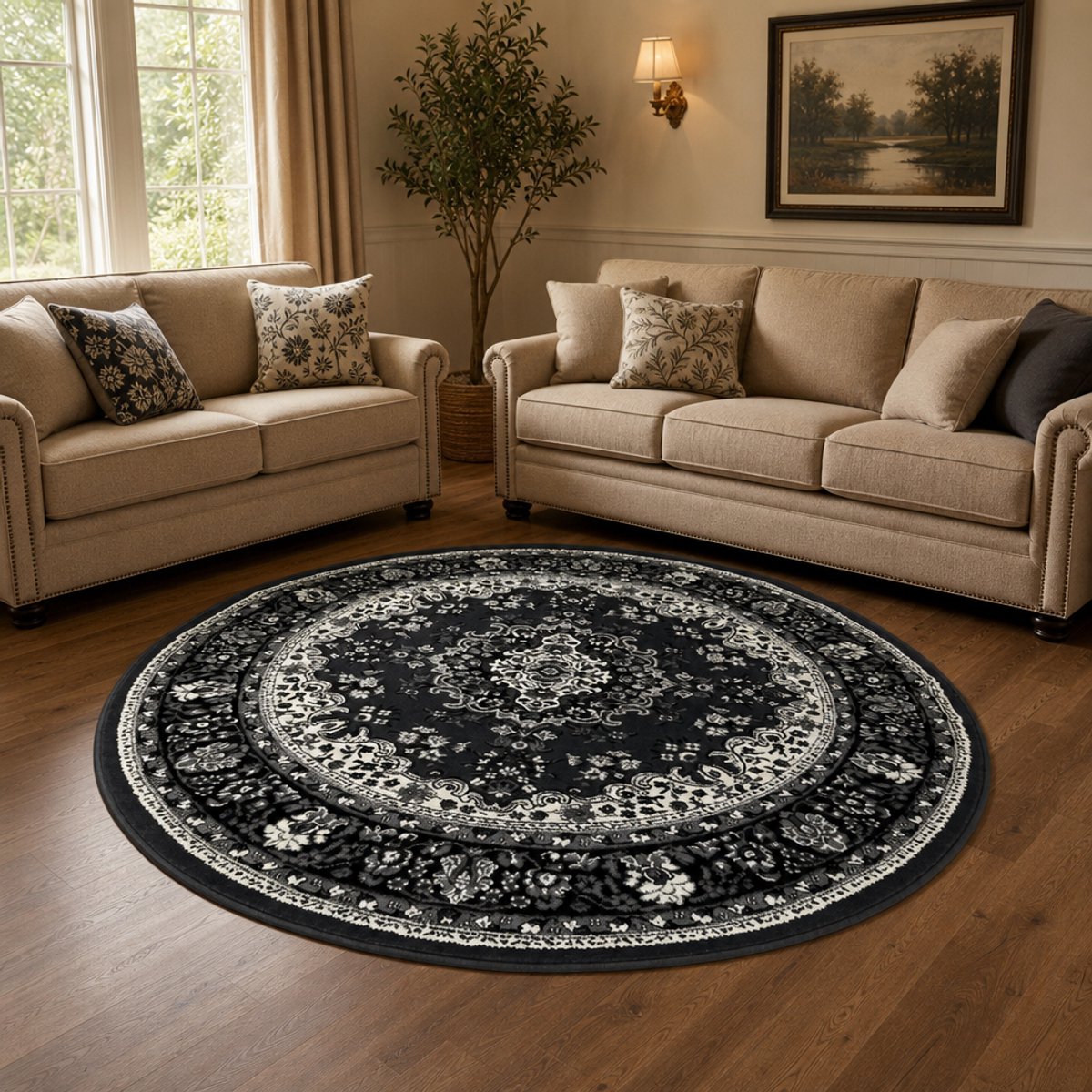 Muratap Nain Klassiek Rond Vintage Oosters Vloerkleed Medaillon Grijs- 240 CM Ø