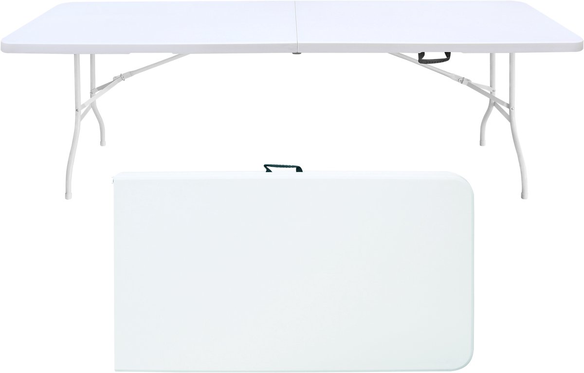 MIVRAY Picknicktafel - Opvouwbare Zware Tuintafel Met Handgreep - Voor Kamperen En Feesten Binnen En Buiten - HDPE En Metaal - Wit - 244x76x73,6 Cm