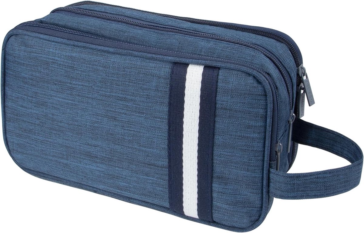 SnelShoppen - Grote Toilettas voor Mannen, Cosmetica Organizer, Reis Toilettas met Gratis Nat-Droog Zak, Blauw, Oxford Stof voor Vakantie en Zakenreiz
