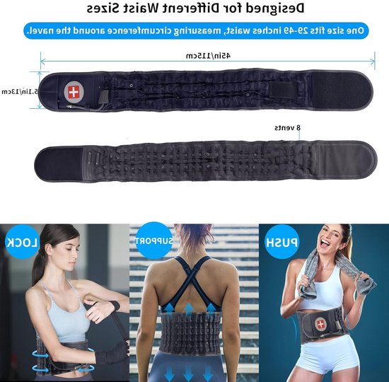 Lumbara-riem voor decompressie, opblaasbare lendensteun en verlichting van spierpijn, ideaal voor blessurepreventie en rugondersteuning (blauw) — afbeelding 3