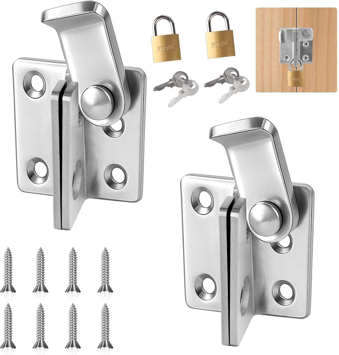 SnelShoppen - 2pcs RVS Deursloten met Latch - Klein 3-in-1 Armatuur Latch Slot met Sleutelgat voor Deur, Schutting, Raam - Buitenslot Veiligheid