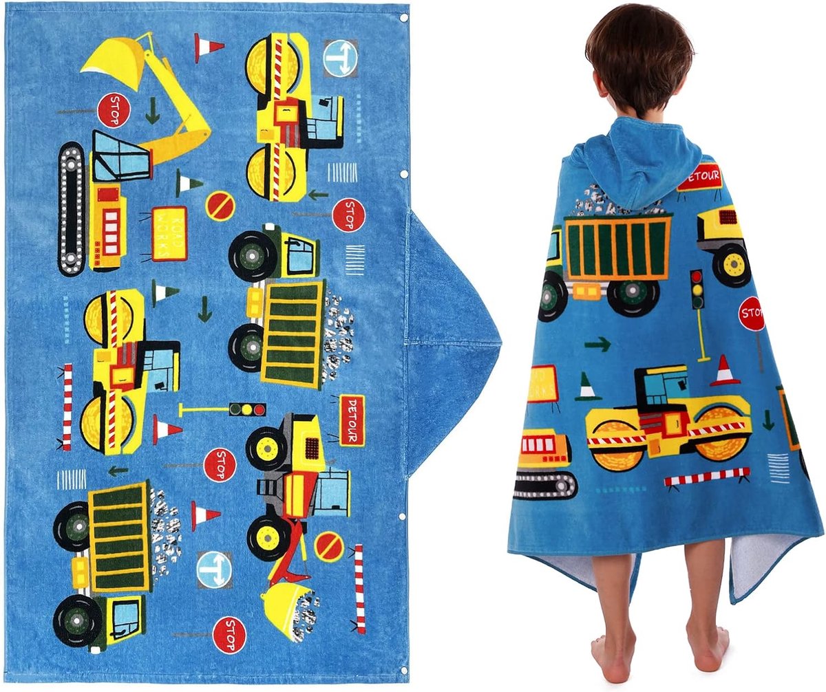 SnelShoppen - FLYISH DIRECT Bad Poncho Kinderen 100% Katoen Kindertowel Poncho met Kap 50 x 30 Inch Stranddoek voor Jongens en Meisjes