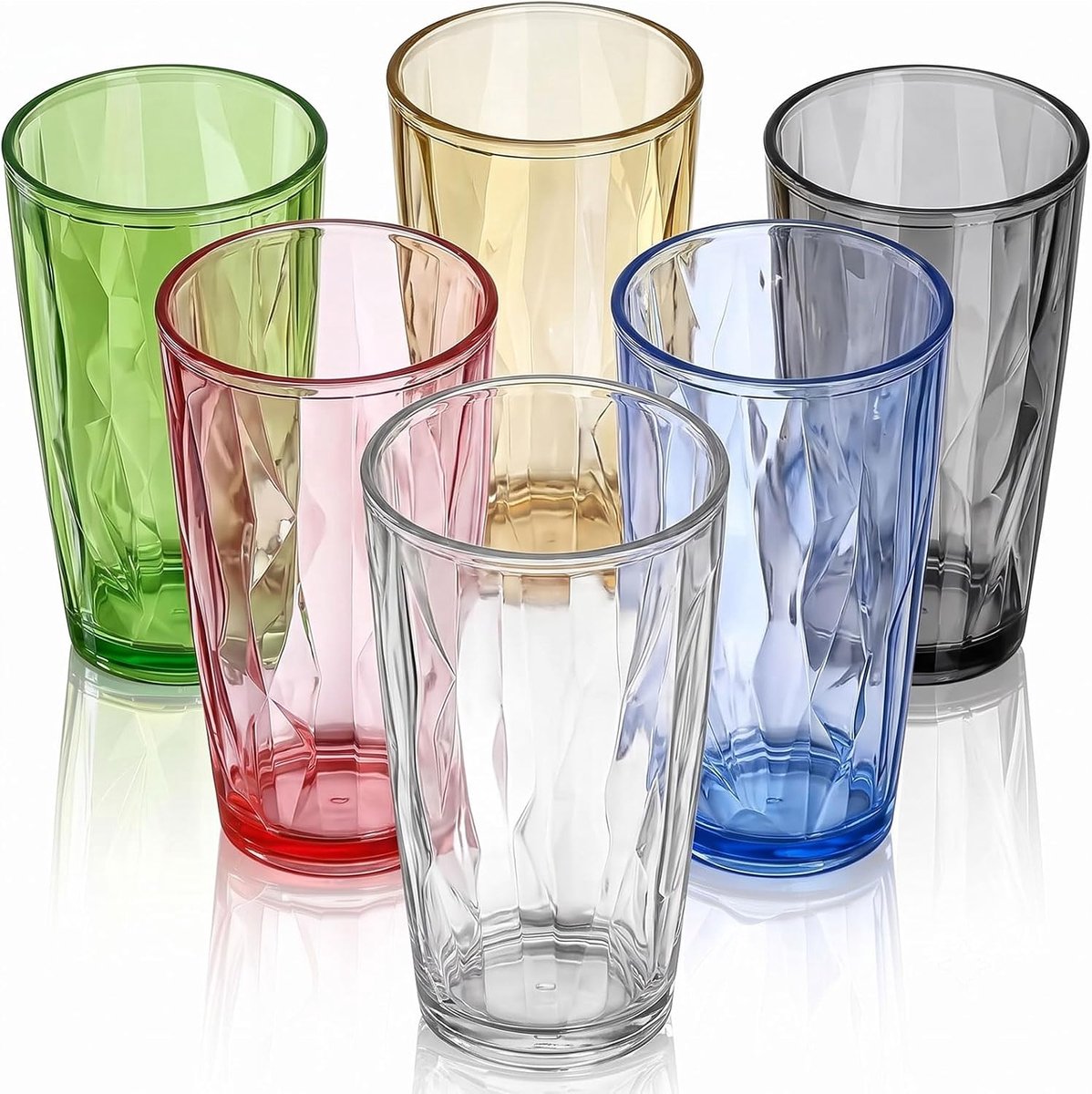 SnelShoppen - 6 stuks kleurrijke waterglazen van kunststof, onbreekbare drinkglazen, herbruikbare stapelbare plastic bekers voor koude en warme dranke