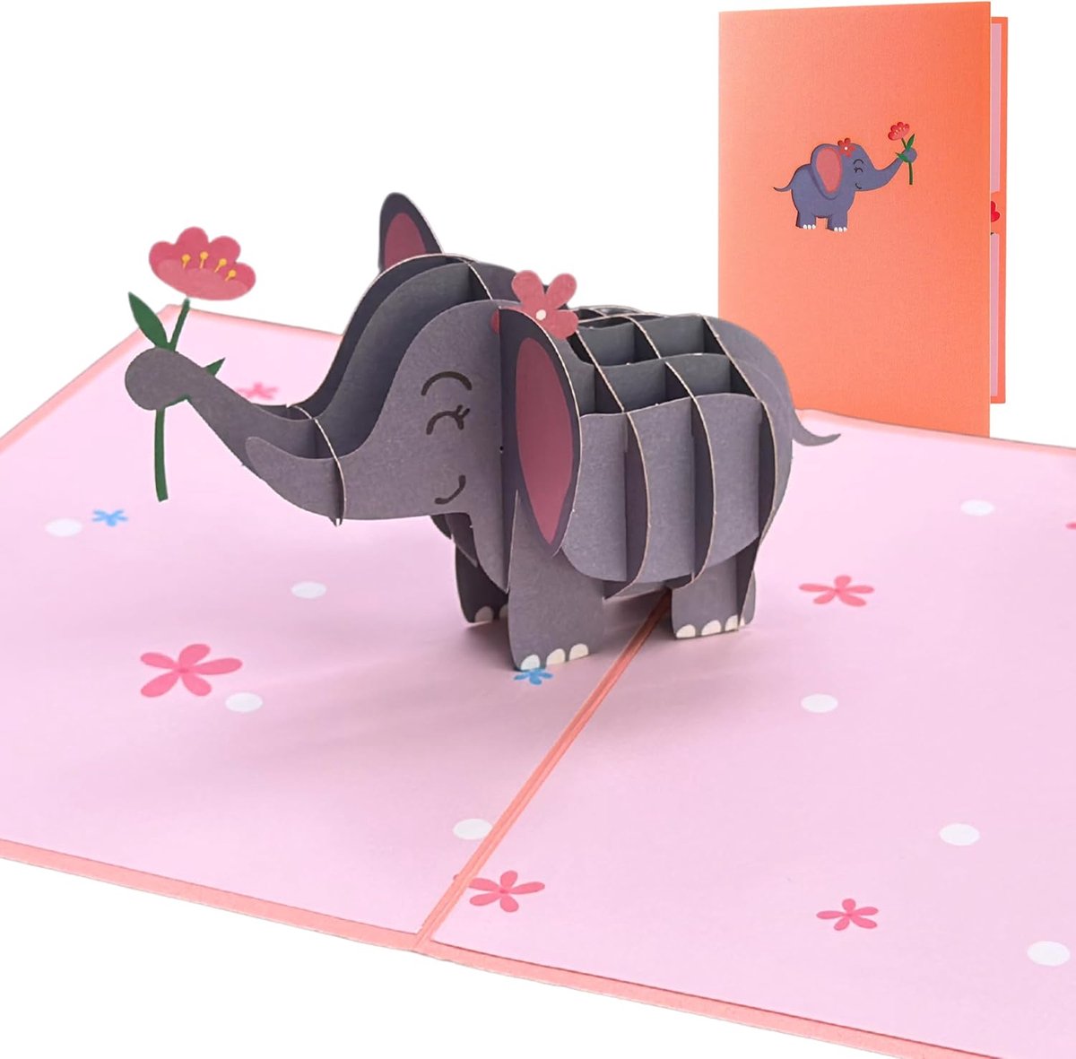 SnelShoppen - 3D pop-up kaart olifant - schattige roze wenskaart voor kinderen en volwassenen - liefdevolle pop-up kaart met bloemen - verjaardag, bab