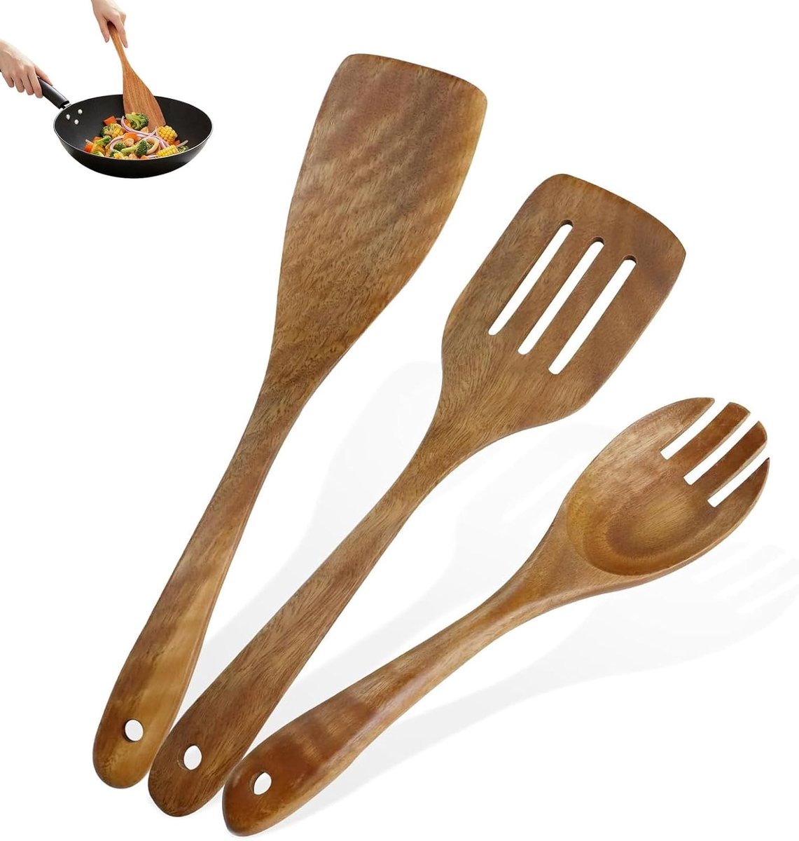 3-delige Houten Spatelset - Houten Keukengerei voor Krassenvrije Pannen
