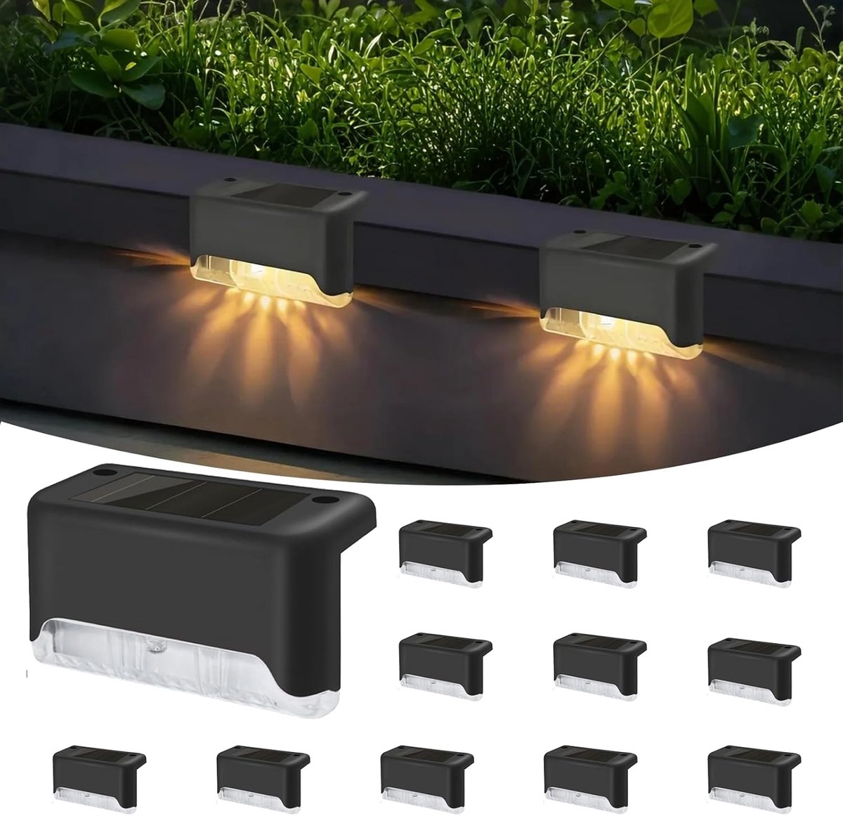 SnelShoppen - 12 x Solar Tuinverlichting, Buitentrap LED Lichten, Warm Witte Verlichting, Waterdicht, Geschikt voor Trappen, Tuin, Terras, Balkon, Vei