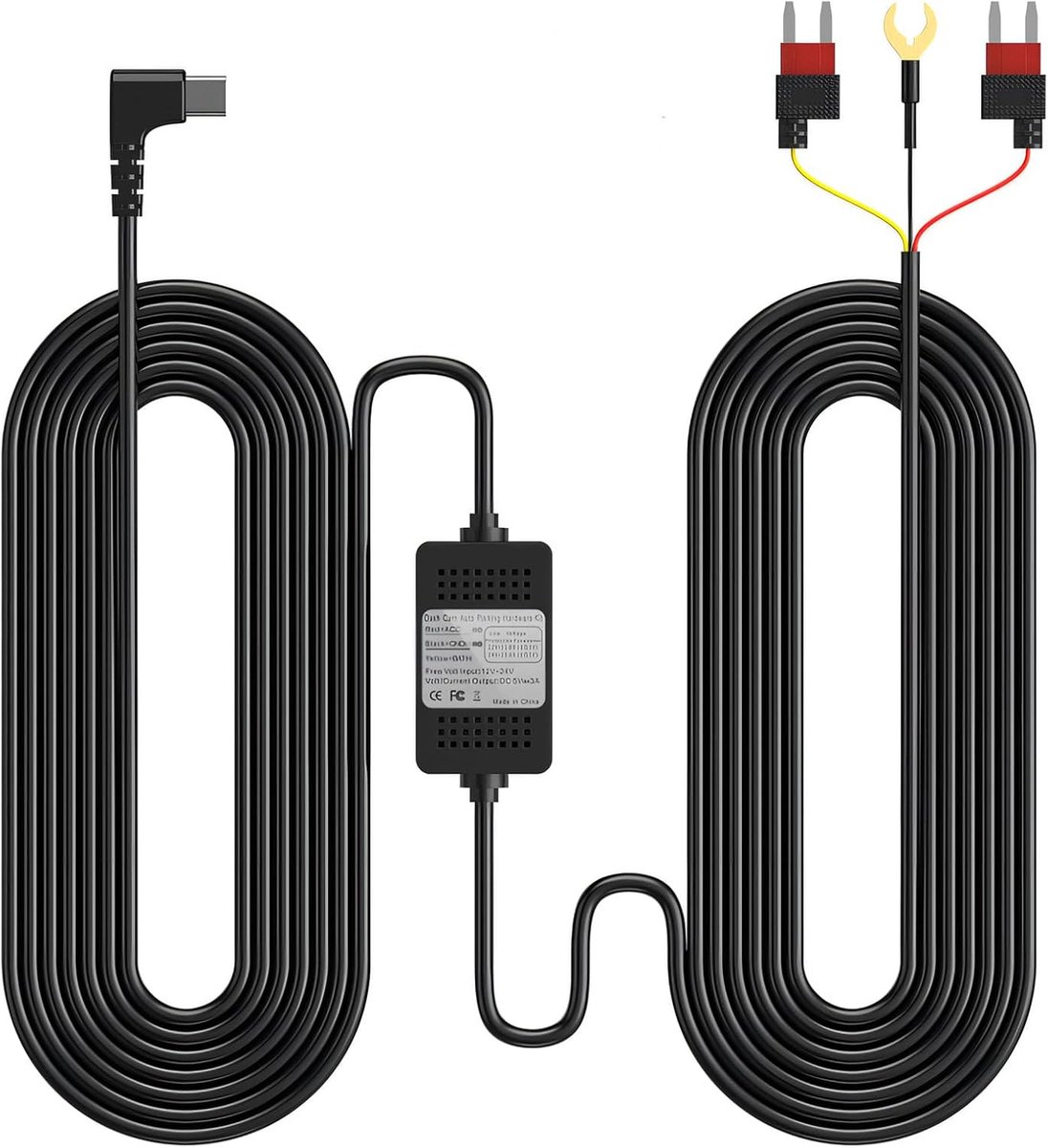 SnelShoppen - Dashcam Hardwire Kit Type C, 12V-24V naar 5V/3000MA, 3.5m Hardwire Kit met Laagspanningsbeveiliging, Auto Dashcam Oplader