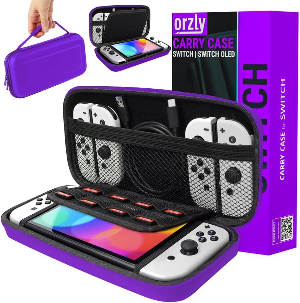 SnelShoppen - Orzly Draagtas voor Nintendo Switch Console en Accessoires - Hard Case, Beschermhoes, Purple, Geschikt voor Tablet, Joy-Con Controllers,