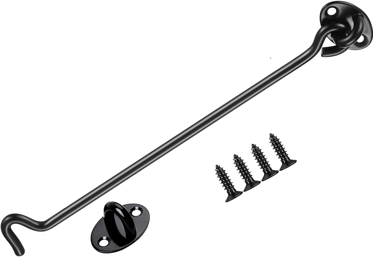 SnelShoppen - Hook and Eye Lock - RVS Deurslot voor Houten Poorten en Vensters - Duurzaam en Corrosiebestendig - Zwart - Ideaal voor Tuin, Camping en