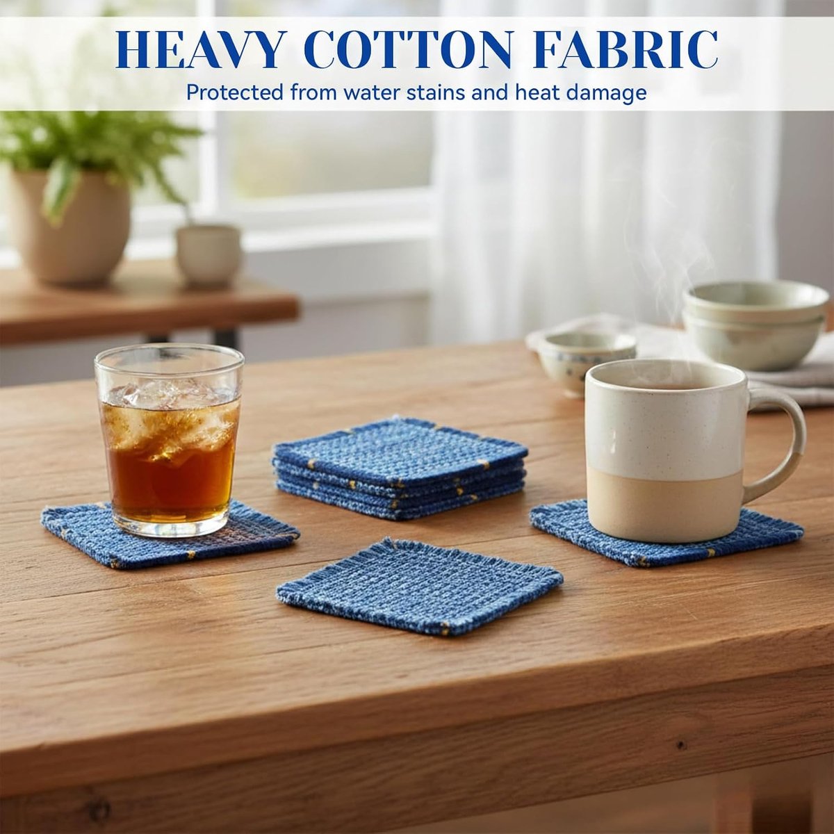 SnelShoppen - 6 Stuks Glazen Coasters Set - Beschermende Tafelonderzetters - 10x10cm - Stijlvolle Fabric Coasters voor Thuis, Feest, Keuken en Tuin