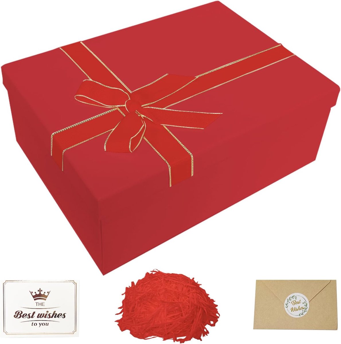 SnelShoppen - Rode Cadeaubox met Deksel 33x25x12cm - Hoogwaardige Karton, Perfect voor Feesten, Verjaardagen, en Cadeaus
