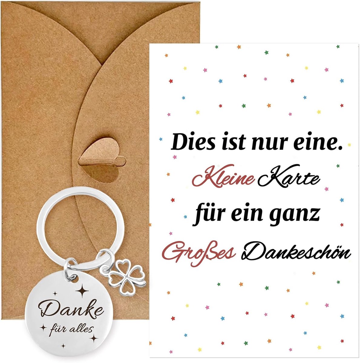 SnelShoppen - Huahuanghui Bedankkaarten met Enveloppen en Sleutelhanger, Kleine Bedankgift, Dubbelzijdige Bedankkaart voor Mannen, Vrouwen, Meisjes en