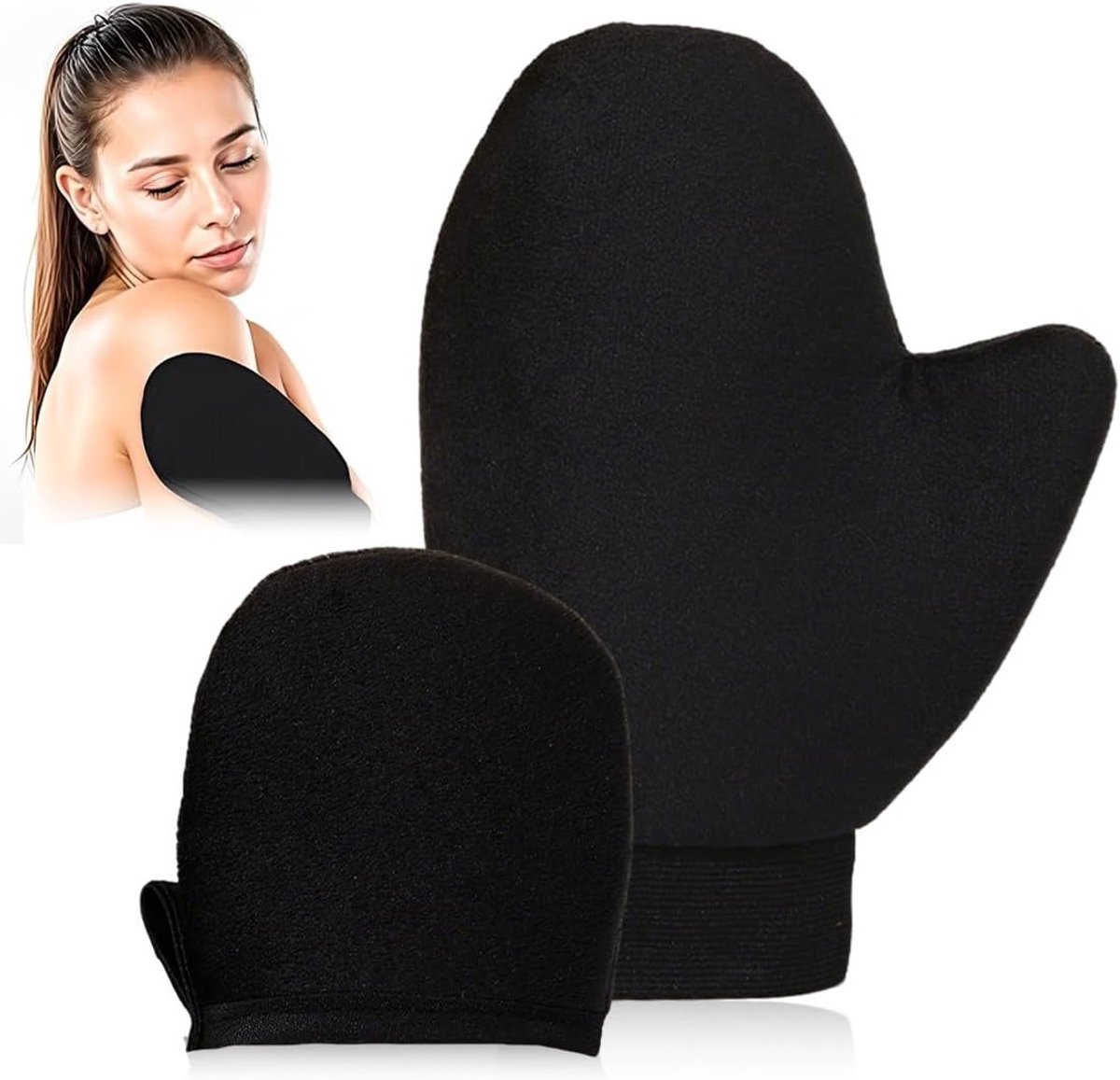 Professionele Zelfbruiners Handschoenen met Applicator en Thimble voor Zonnebrand en Tanning Olie, Zwart, Perfect voor een Egale Tan
