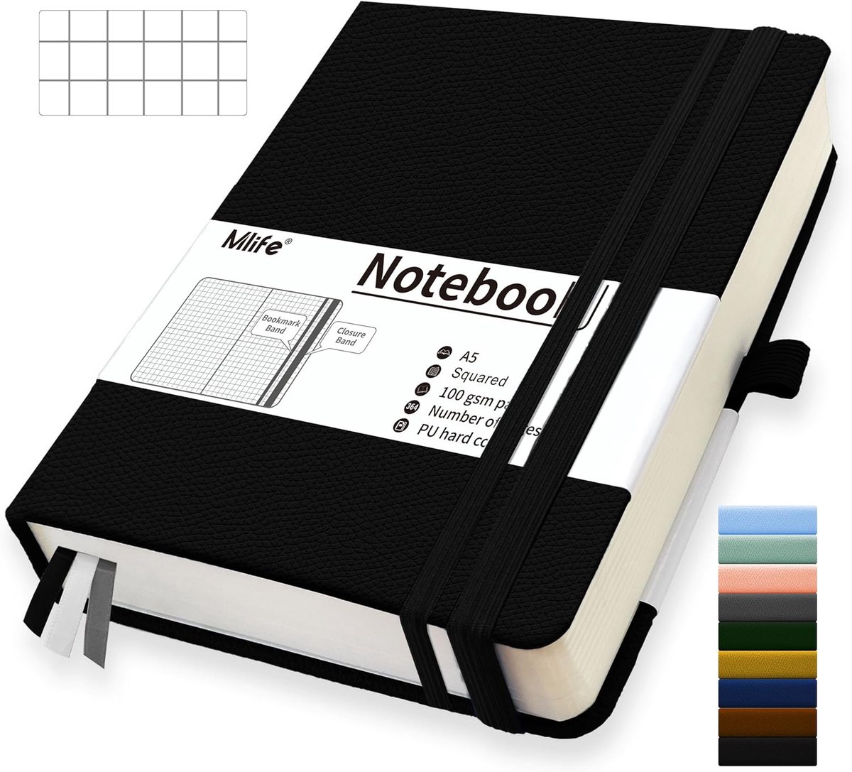 SnelShoppen - A5 Notitieboek, 360 Pagina's, Dikke 100g/m² Papier, Met Vouw Pocket, Zwart, Voor Kantoor, School, Thuis, Schrijven & Notities
