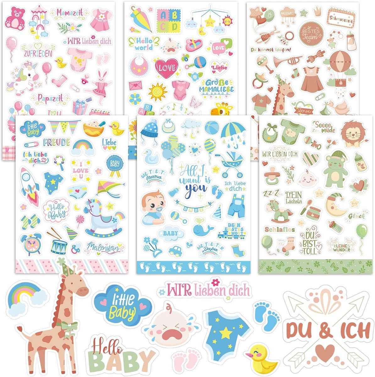 Thijox - 6 Vellen Babyalbum Stickers - Fotoalbum Stickers voor Baby - Babystickers voor Babyshower en Gastenboek - Decoratie voor Jongens en Meisjes