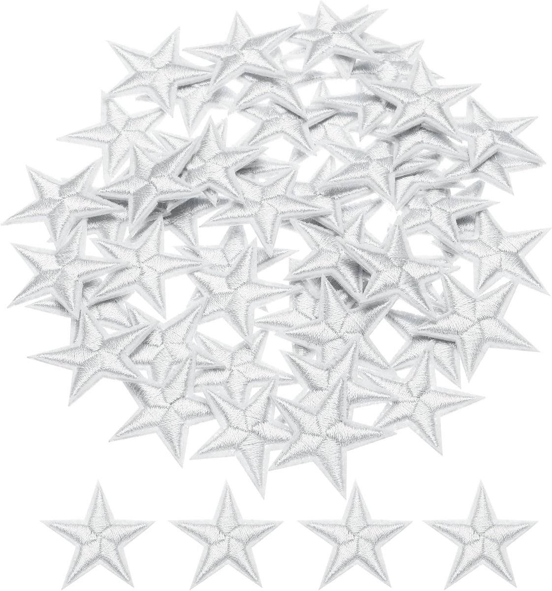 SnelShoppen - 50 Stuks Kleine 5 Sterren Strijkpatches Borduurpatches voor Kleding, Rugzakken, Schoenreparatie, Wit, 2.8 x 2.8 cm, Perfect voor Decorat