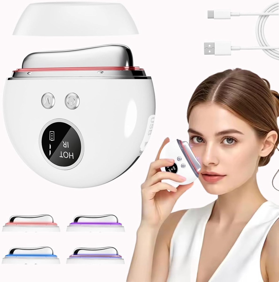 SnelShoppen - Ems Gua Sha Face Massager 4-in-1, Elektrische Gua Sha Scraper met 4 Lichtstanden, 9 Intensiteitsniveaus voor Facelift, Anti-Aging en Ant