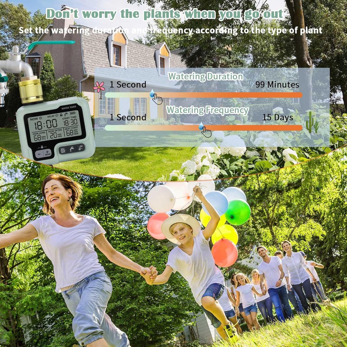 SnelShoppen - Irrigatie Computer met Messing Inlaat en Uitlaat, Water Timer voor Tuin, Automatische en Handmatige Bewatering, Programmeerbare Tijdscha
