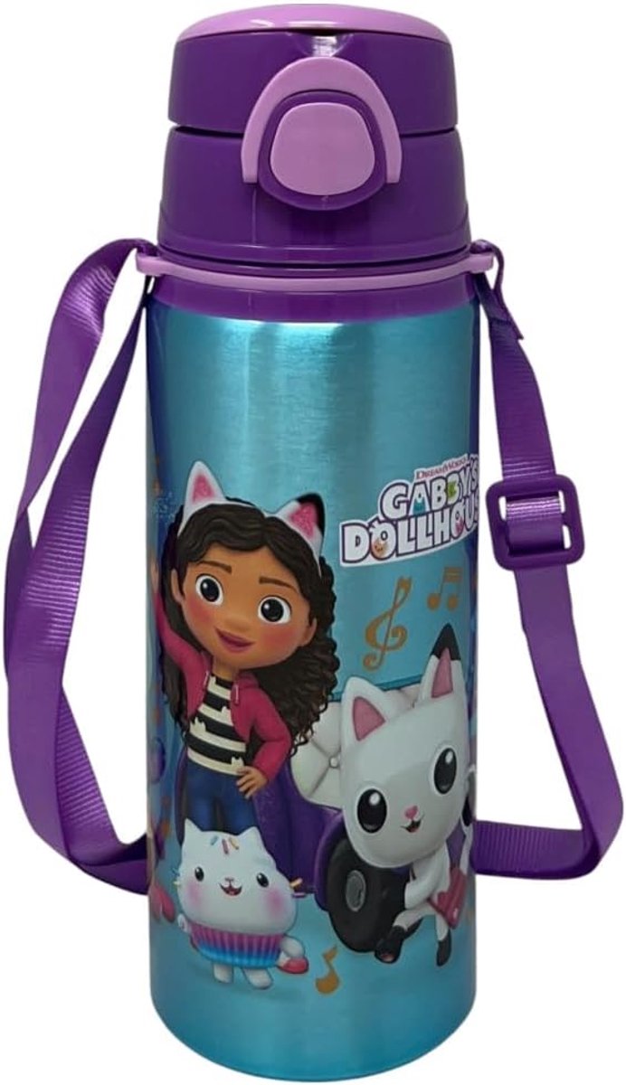 Thijox - Aluminium Drinkfles met Rietje voor Kinderen - 730 ml Automatische Pop-Up Fles met Draagriem - Ideaal voor School, Sport en Avontuur