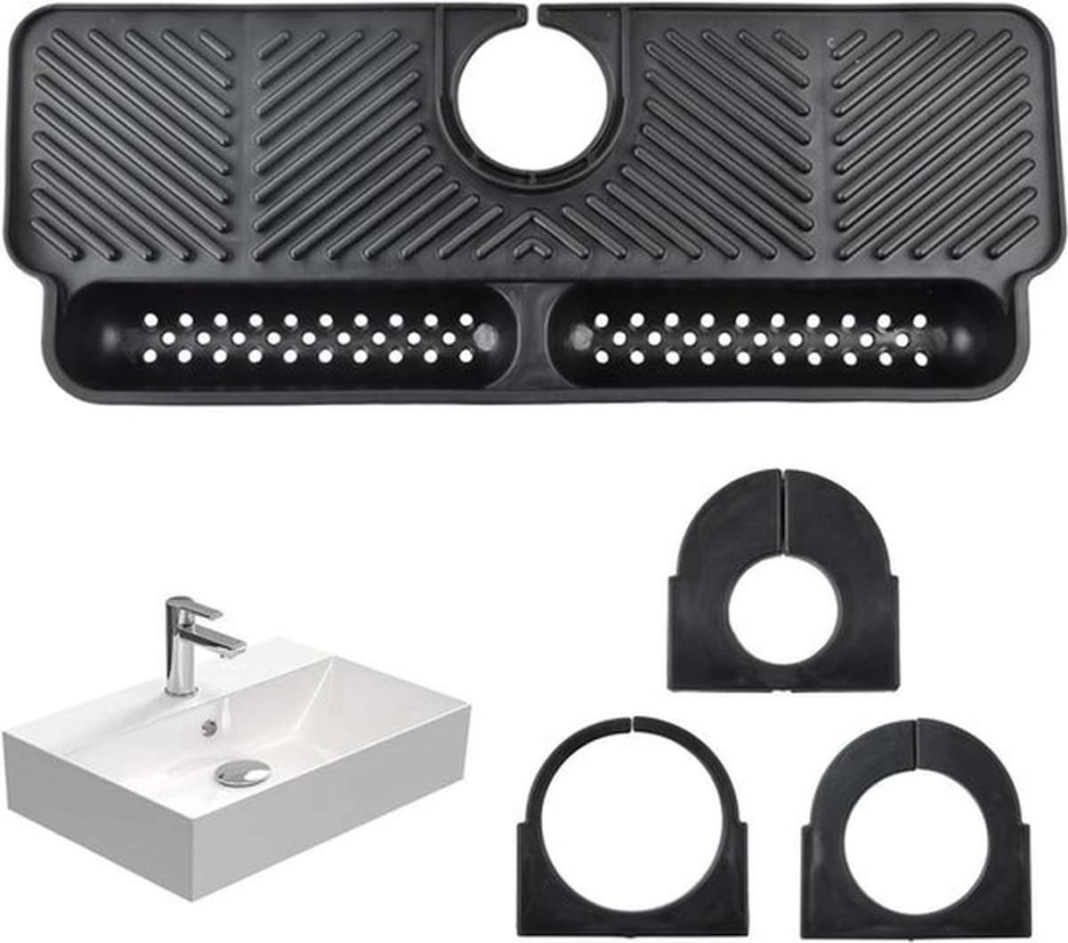 Gootsteenkraan druppelvanger en spatbescherming voor keuken en badkamer in zwart - silicon