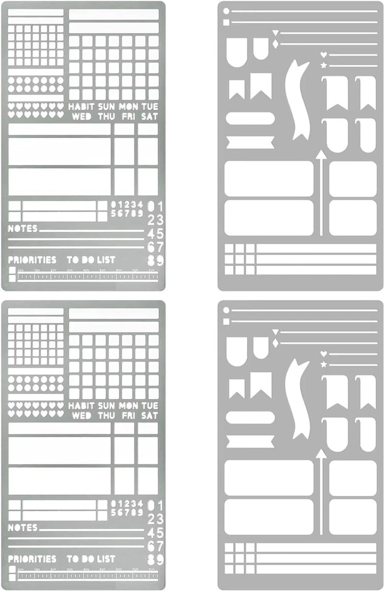 SnelShoppen - 2 Pairs Herbruikbare Metalen Journal Templates, RVS Kalender Template, Bullet Journal Sjablonen voor Notitieboeken, Agenda's, Dagboeken,