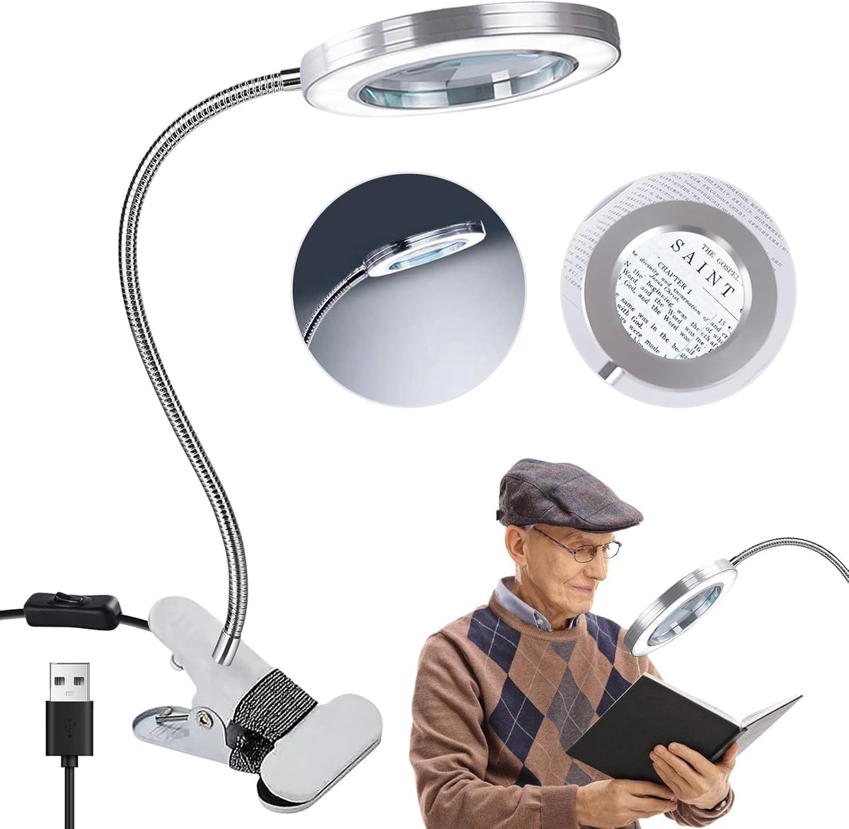 SnelShoppen - Vergrotende Loep met Licht en Houder, 360° Draaibare LED Lamp voor Werk, Lezen, Hobby's, Borduren, Ambachten, 10 W