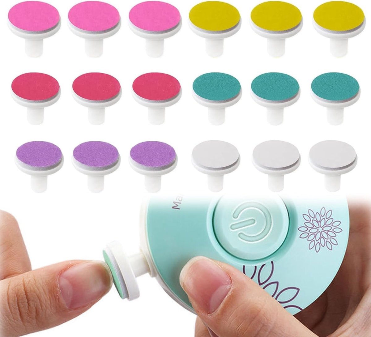 Thijox - Opzetstukken Elektrische Nagelvijl Kinderen - 18 Stuks Vervangende Slijpkoppen voor Nageltrimmer - Professionele Nagelverzorgingsset met Kleu