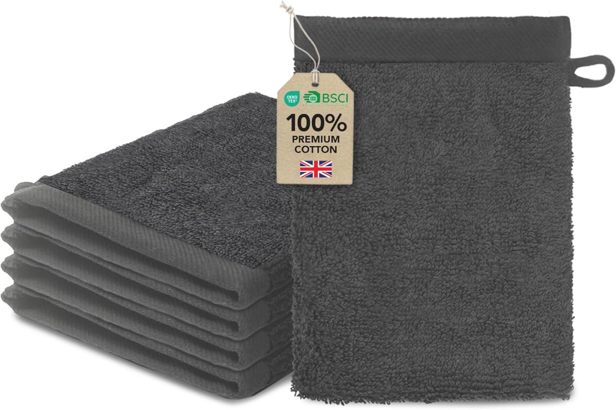SnelShoppen - Set van 5 Donkergrijze Washandjes 15x20 cm - 100% Katoen 500 g/m² - Zacht, Absorberend en Duurzaam voor Gezin, Baby, Kinderen en Volwass