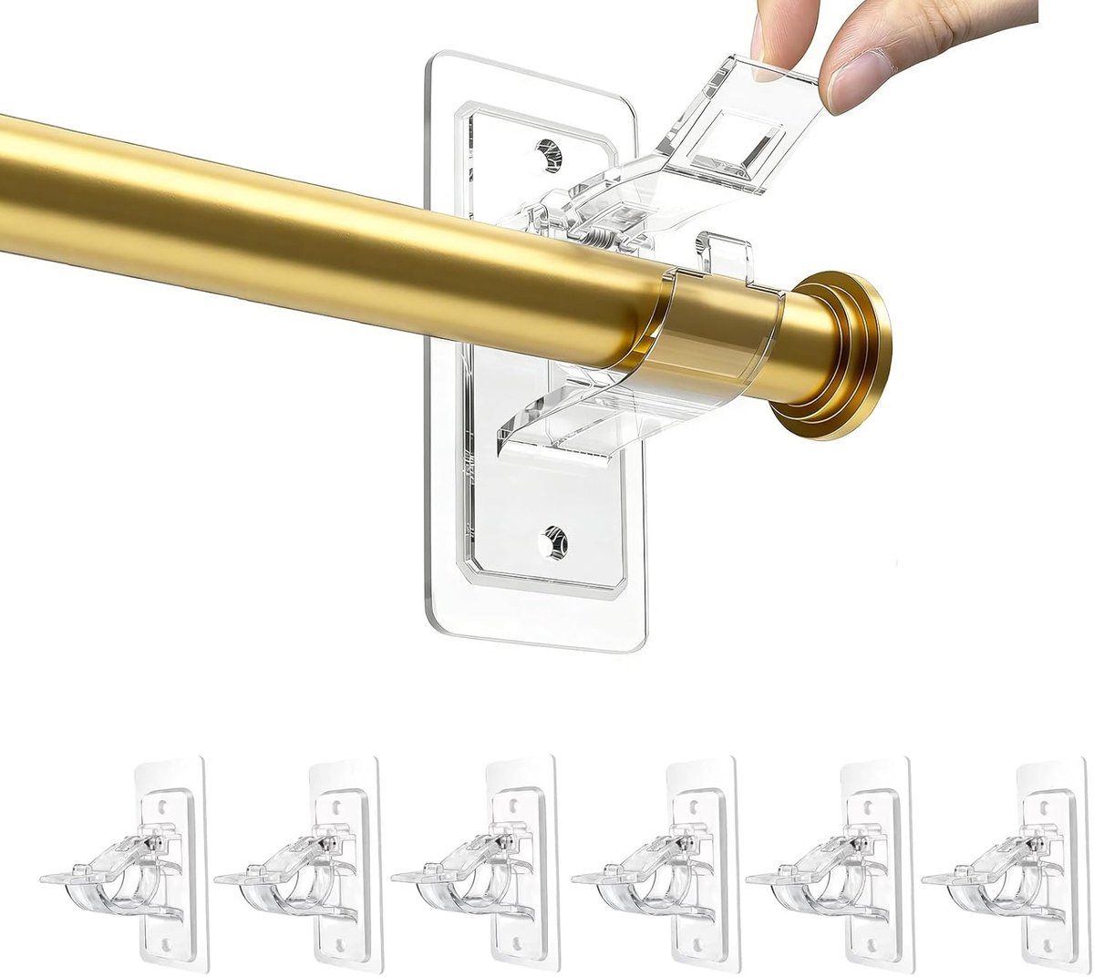SnelShoppen - Set van 6 Gordijnroedes zonder Boren, Zelfklevende Gordijnhaken, Geschikt voor Woonkamer, Keuken, Badkamer en Slaapkamer - Robuust en Du