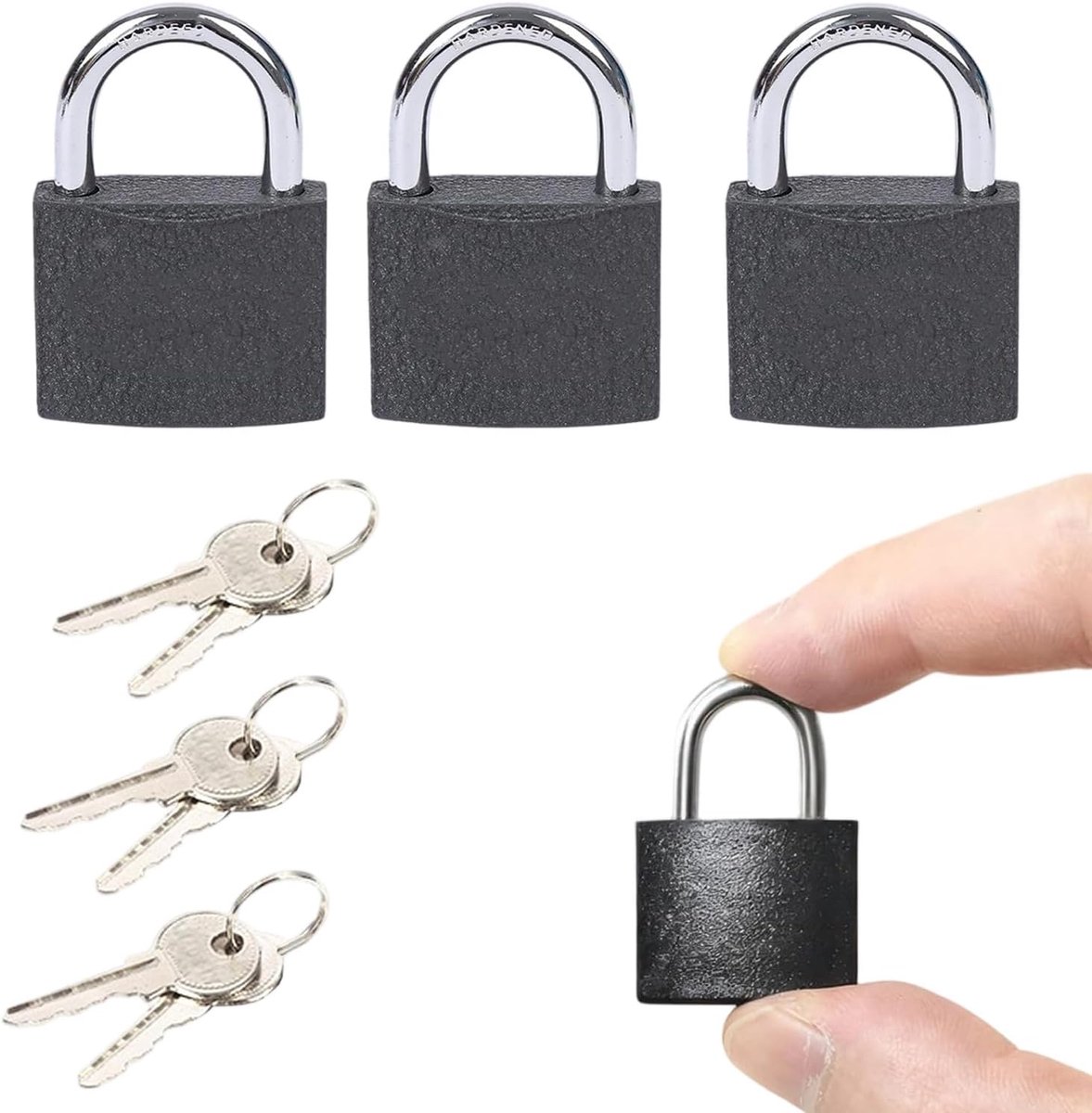 SnelShoppen - 3-Pack Zware Kwaliteit Hangsloten met Sleutel - Compact, Duurzaam, Roestbestendig, 25mm Breed voor Bagage, Kasten en Fitnesssloten