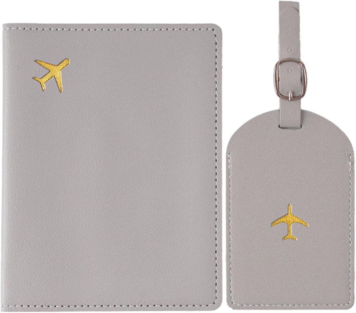 Thijox - Paspoorthoes en Kofferlabelset, Kunstleer Paspoort Organizer voor Dames en Heren, Vakantie Accessoires, Grijs, Uniseks, Modern, Reisbenodigdh