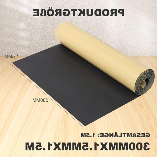 Zelfklevend neopreen schuimplaat 300 mm x 1,5 mm x 1,5 m - multifunctionele isolatiemaat, geluidsisolatie, schokabsorptie en antislip eigenschappen — afbeelding 5