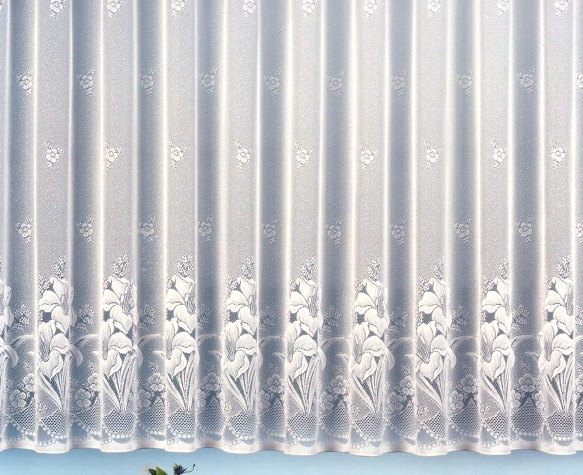 SnelShoppen - Elegant Witte Jacquard Gordijn met Bloemmotief 145x300 cm voor Raam 100-135 cm - Universele Railband, Rimpelband, Eenvoudige Bevestiging