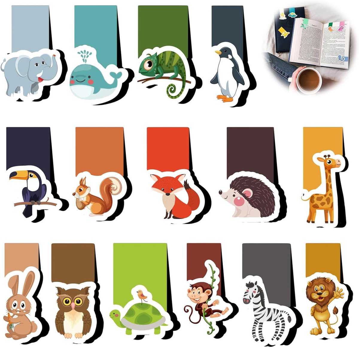 Thijox - 30 Magnetische Dierenboekenleggers voor Kinderen | Schattige Diermotieven | Perfect voor Jongens en Meisjes | Boekenleggers voor School en Th