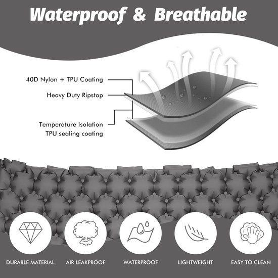 SnelShoppen - Double Insulated Camping Mat voor 2 Personen, Opblaasbare Luchtmatras 195 x 125 x 10 cm, Ultralichte Slaapmat met Pomp en Voetpomp, Idea van Snelshoppen — afbeelding 5