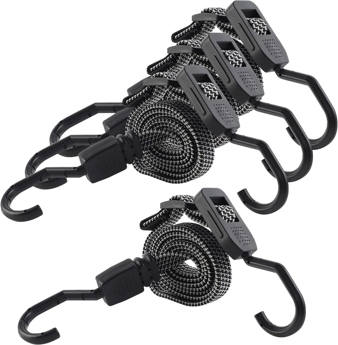 SnelShoppen - 4-way extensie met haken, elastische bagagetensioner 120 cm voor handkar, bagagecarrier, fiets, motor, kamperen