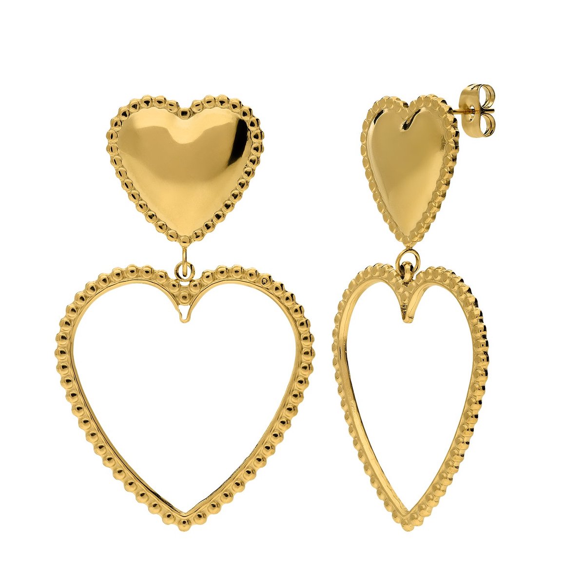 Lucardi Dames Stainless steel oorknoppen hart voor dames - Oorbellen - Staal - Goudkleurig