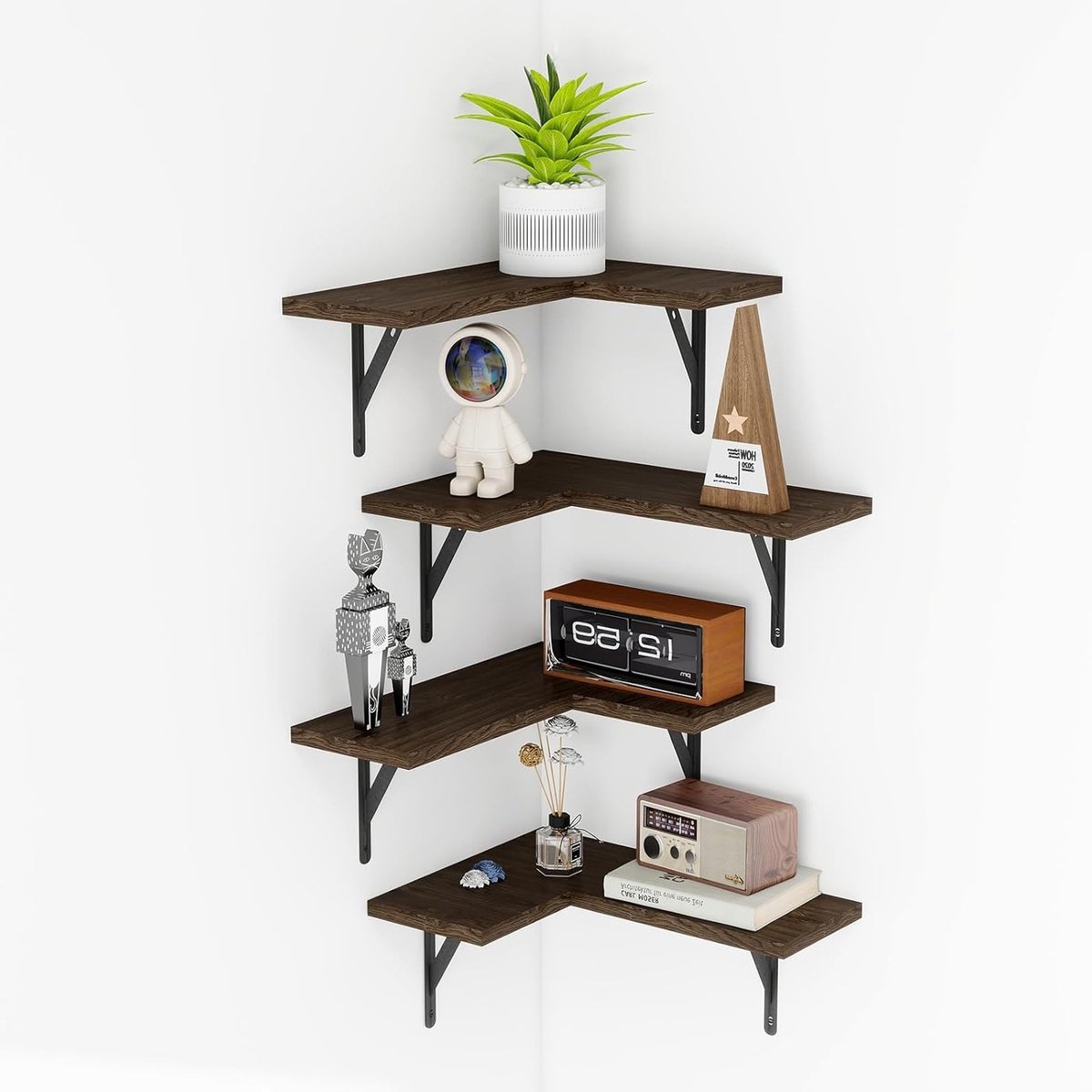 Hangende hoekplanken set van 4 - Zwevende wandplanken voor badkamer, keuken en woonkamer
