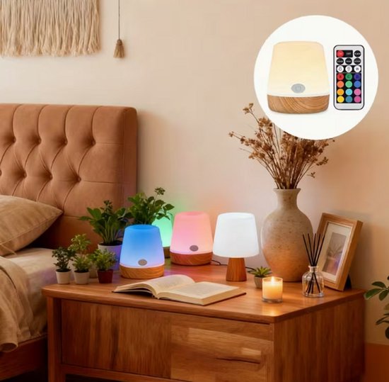 RGB Dimbare Oplaadbare Nachtlamp – Touch Bediening – 5 Helderheidsniveaus – Kleurveranderende LED Sfeerlamp voor Slaapkamer, Woonkamer & Kinderkamer — afbeelding 2