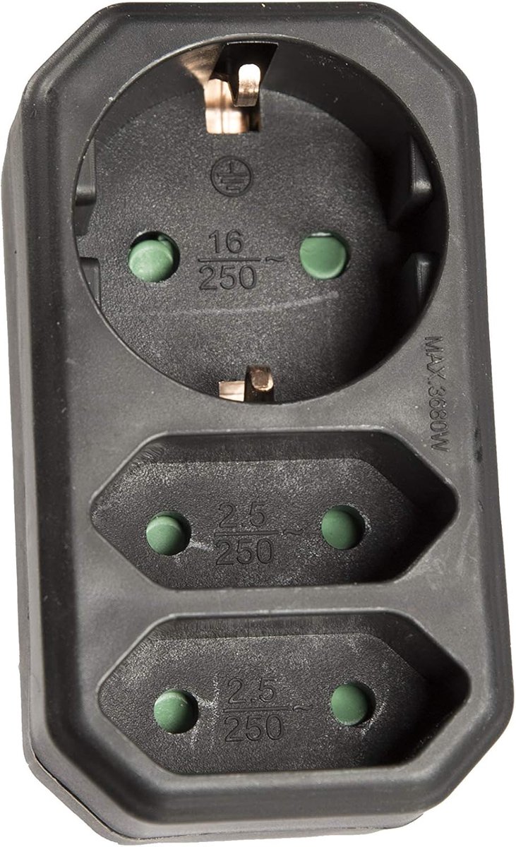 SnelShoppen - Multiple Plug Adapter met Kinderslot - 3-Voudige Verdeelstekker Zwart - 16A, 230V, Maximale 3680W - Ideaal voor Thuis, Camping, Tuin en