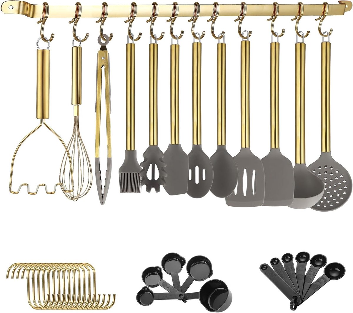 Complete Keuken Gereedschap Set van 38 Stukken, Silicone Keukenhulpmiddelen met Houder, Spatel en Lepel, Vaatwasserbestendig en Antiaanbaklaag