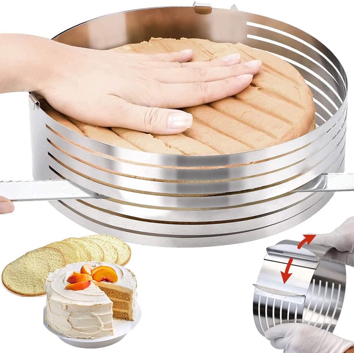 SnelShoppen - Verstelbare Taartring 23-30 cm van Roestvrij Staal - Ronde Bakring voor Taarten, Mousse en Meelaagse Taartsnijder - Perfect Bakgereedsch