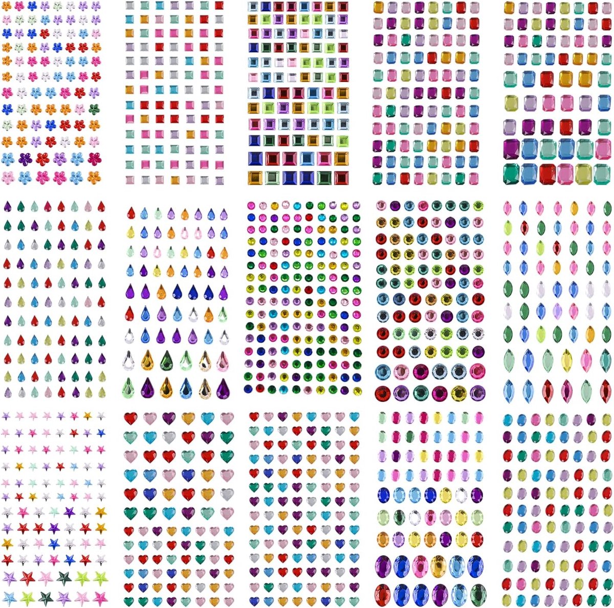 SnelShoppen - 15 Vel Kleurige Diamant Stickers, Zelfklevende Decoratieve Rhinestones in Diverse Vormen, Perfect voor DIY Versieringen, Geschikt voor M