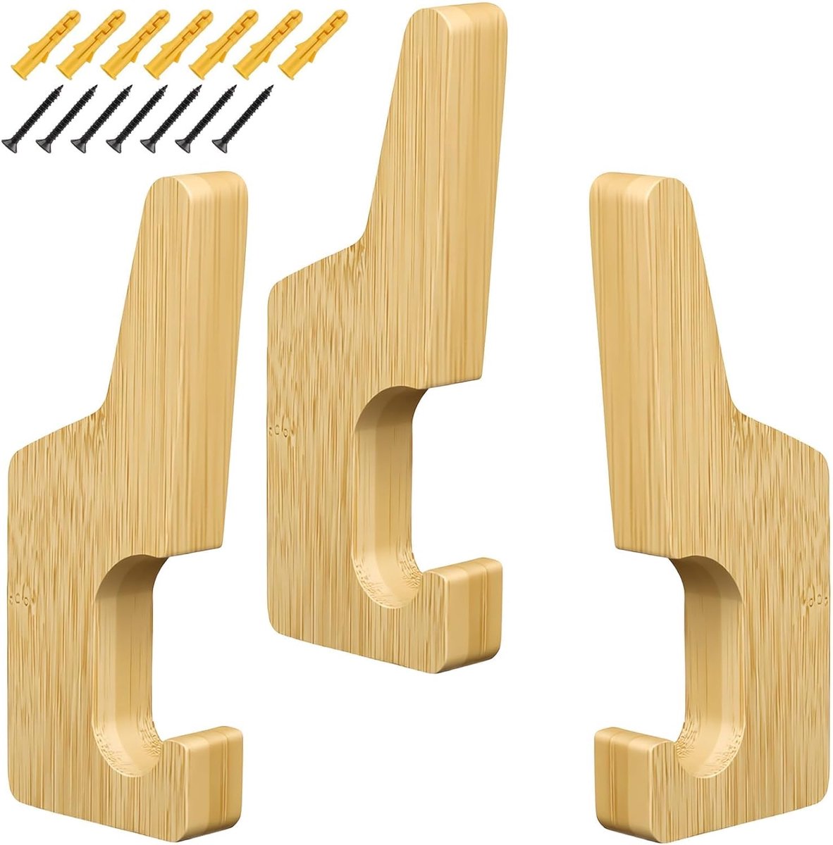SnelShoppen - 3 stuks Wandhaken Hout Dubbele Haken Garderobehaken Bamboe met Verborgen Montage voor Jassen Tassen Sjaals Ruimtebesparend 15,5 cm